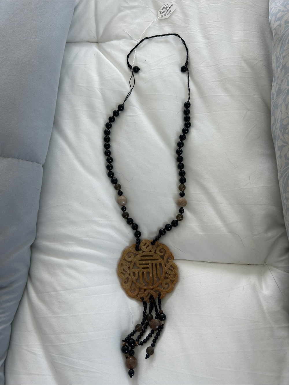 Handcrafted Necklace with Carved Jade Pendant